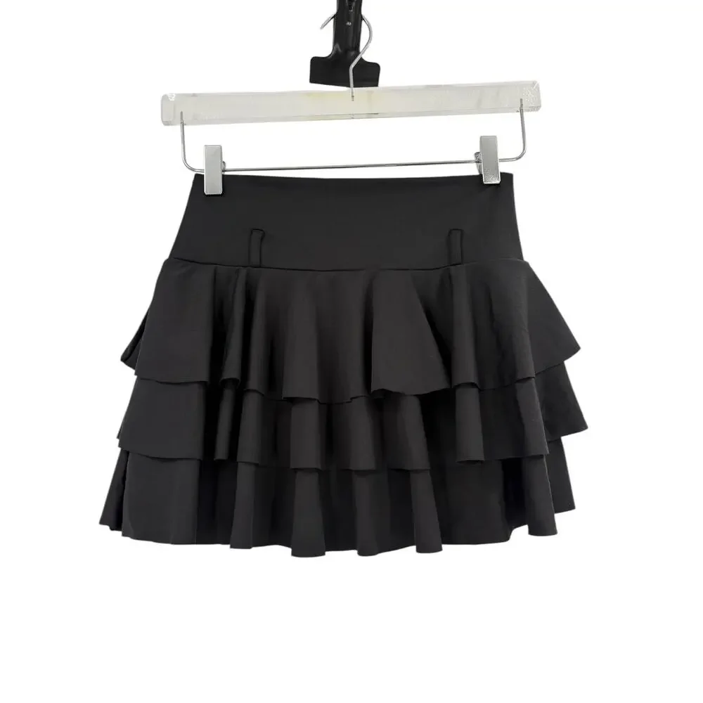 HALARA Skirt Size XL NEW Black High Waisted Tiered Ruffle Micro Mini - Picture 4 of 4